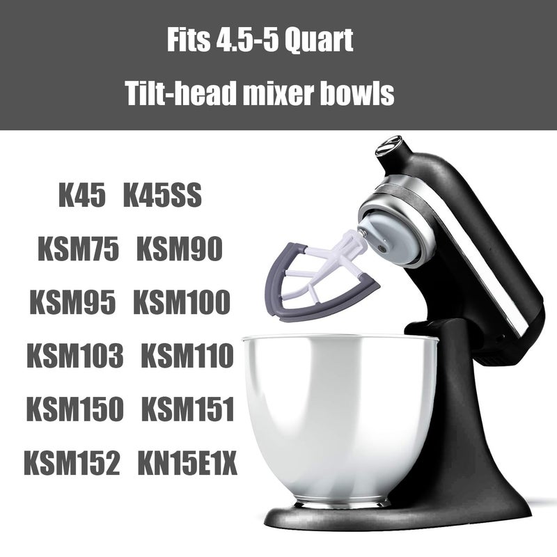 Vaxaape Flex Edge Beater for KitchenAid,Mixer Attachement Compatible With KitchenAid,Mixer Accessory,Fits Tilt-Head Stand Mixer Bowls For 4.5-5 Quart Bowls,Beater With Silicone Edges,Grey - Image 4